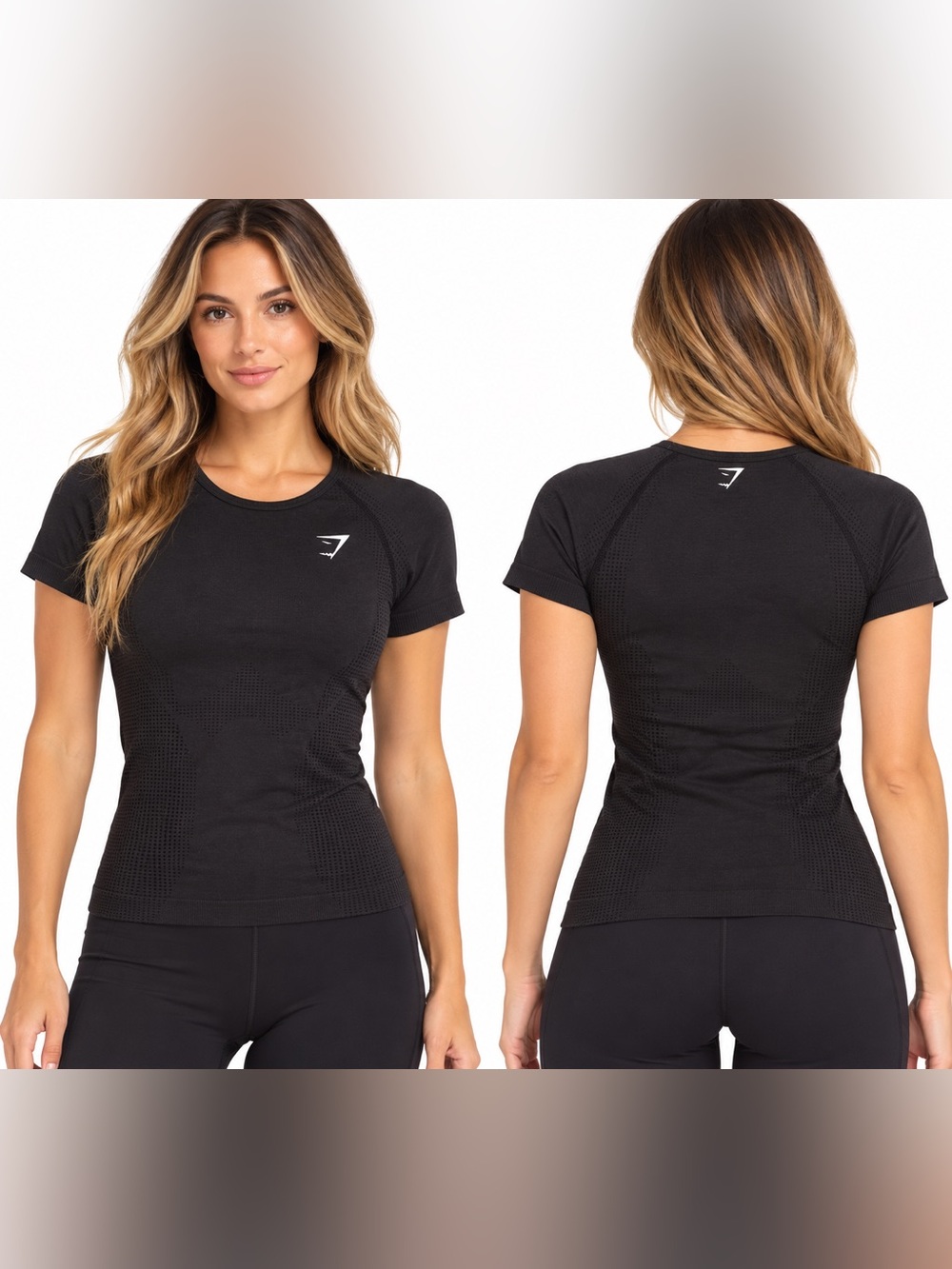 Gymshark Black Seamless Fitted Workout Tee Athletic Top Size L